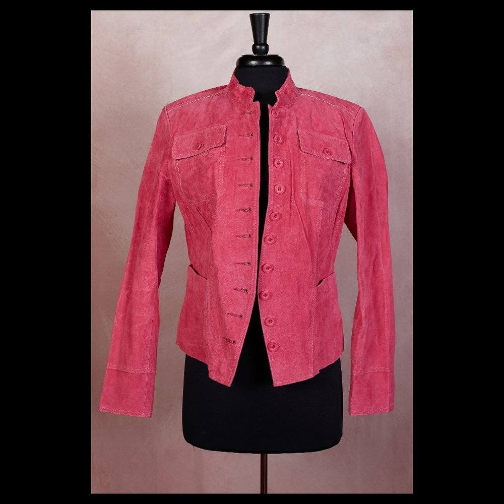 Vintage Hot Pink Suede Jacket Military Style